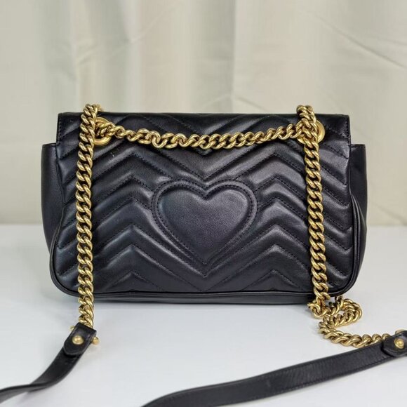 Gucci Black Leather Medium Marmont Shoulder Bag with Gold Hardware - Picture 3 of 9